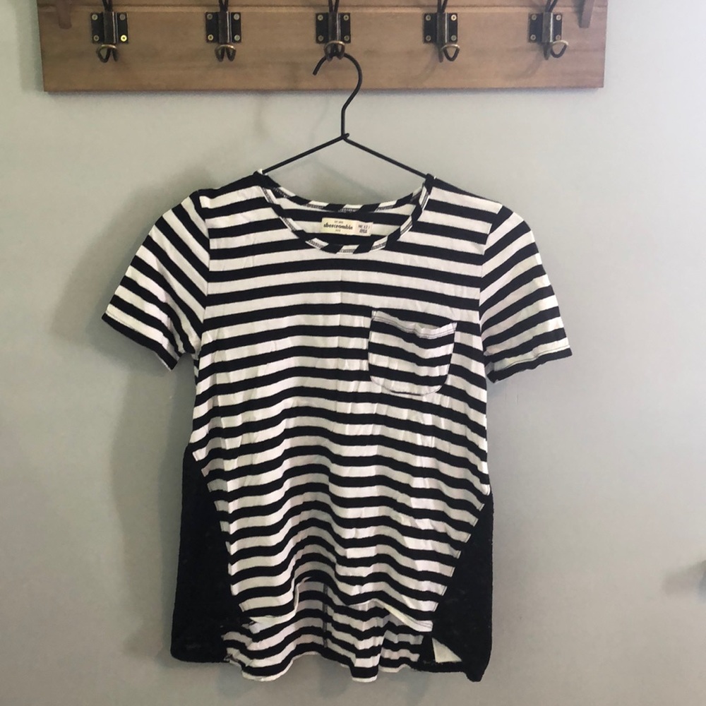 Abercrombie Kids Striped High Low Lace Short Sleeve Top  Medium 12 Girls